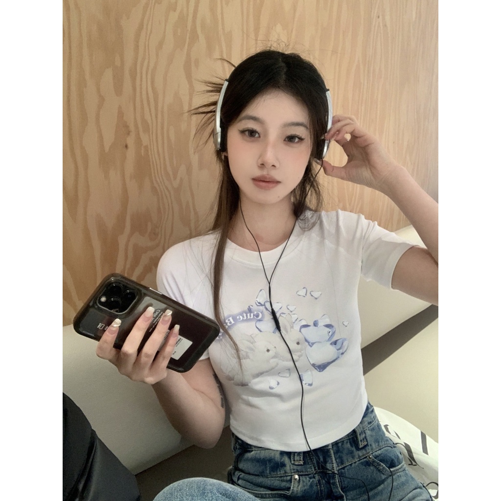 Áo Baby Tee Thun Croptop Nữ Tay Ngắn Dáng Ôm In Hình Thỏ Phong Cách Desire Thời Trang Mùa Hè Mới Cho Nữ