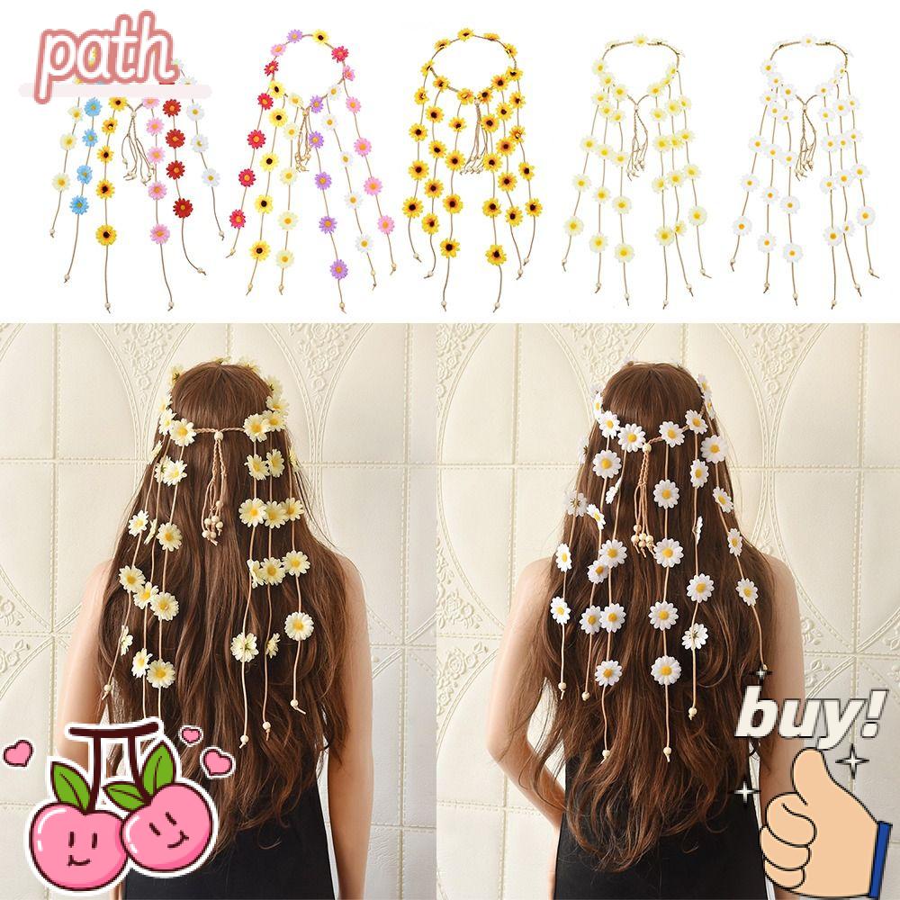 PATH Băng Đô Bện Dây Đính Hoa Cúc / Tua Rua Màu Cầu Vồng Phong Cách Bohemian Dành Cho Cô Dâu Trong Tiệc Cưới