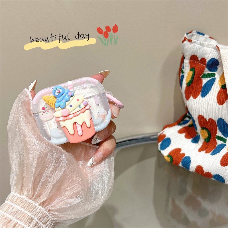 Vỏ Bảo Vệ Hộp Sạc Tai Nghe Bluetooth Không Dây Airpods1 / 2 3 Pro Pro2 Air Pods Pro 3 Hình Cây Kem Dễ Thương Ốp