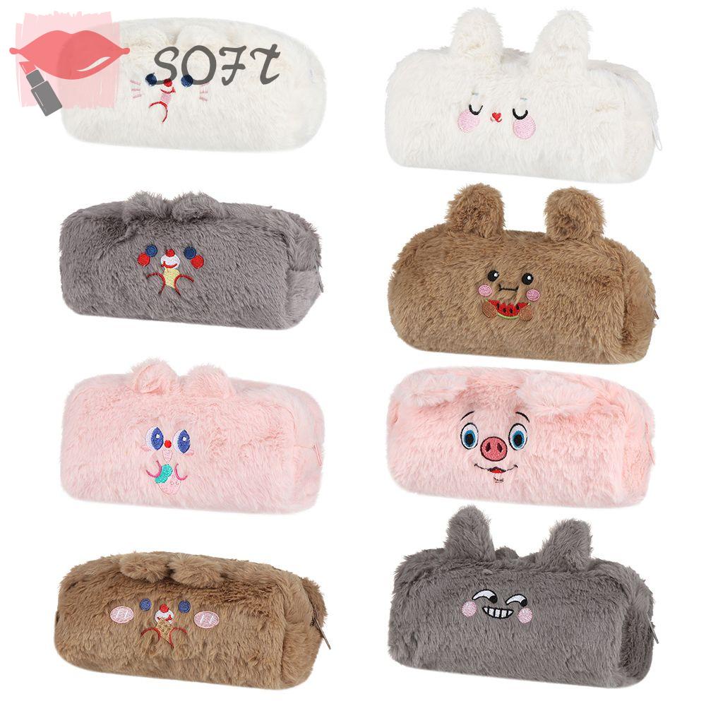 SOFTNESS Túi Đựng Bút Cỡ Lớn Phối Lông Thời Trang Cho Học Sinh
