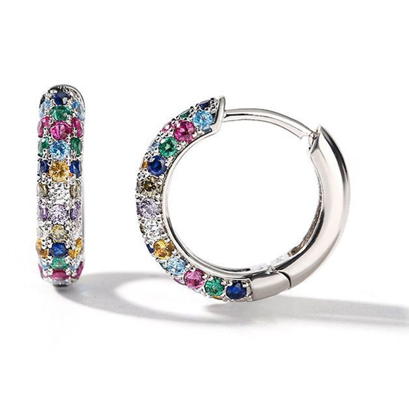 Bộ Khuyên Tai Vòng Tròn Màu Bạc Mini Sang Trọng Hợp Thời Trang