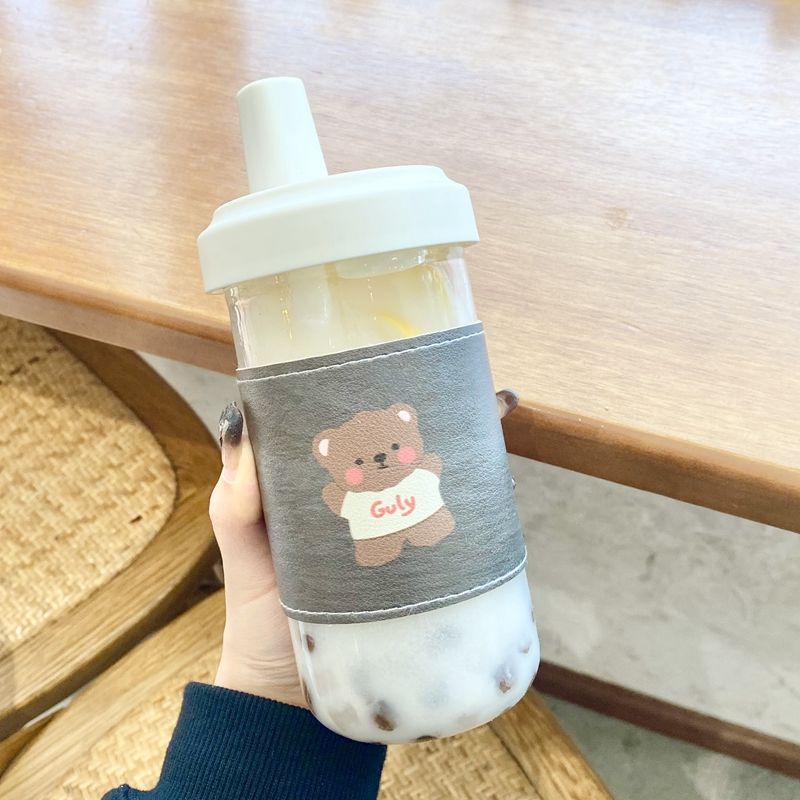 Cốc Uống Nước Trà Sữa Trân Châu Bằng Nhựa Dày Dung Tích Lớn Có Ống Hút Phong Cách Nhật Bản Bình Nước Có Ống Hút Tiện Lợi Chất Lượng