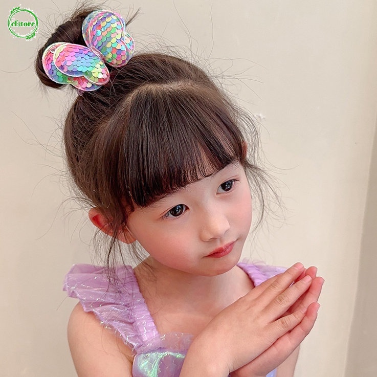 Dây Cột Tóc Cao Su Đính Sequin Hình Nơ Dễ Thương Cho Bé Gái