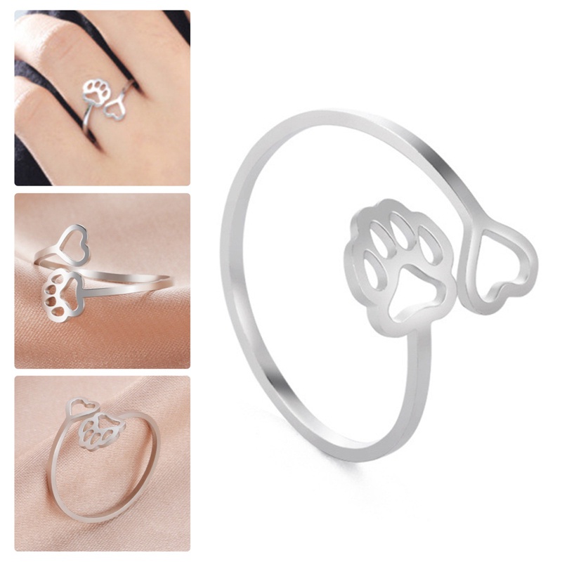 Ygt Nhẫn Thép Không Gỉ Hình Dấu Chân Chó / Mèo Dễ Thương Có Thể Điều Chỉnh Kích Cỡ Dành Cho Nữ