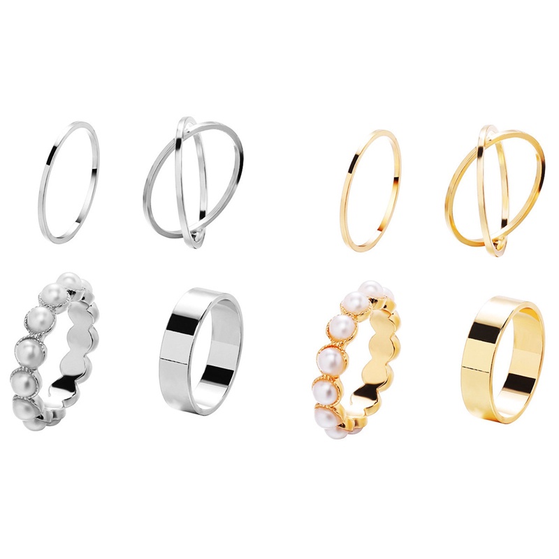 Bộ 4 Nhẫn Đính Ngọc Trai Sang Trọng Cho Nữ