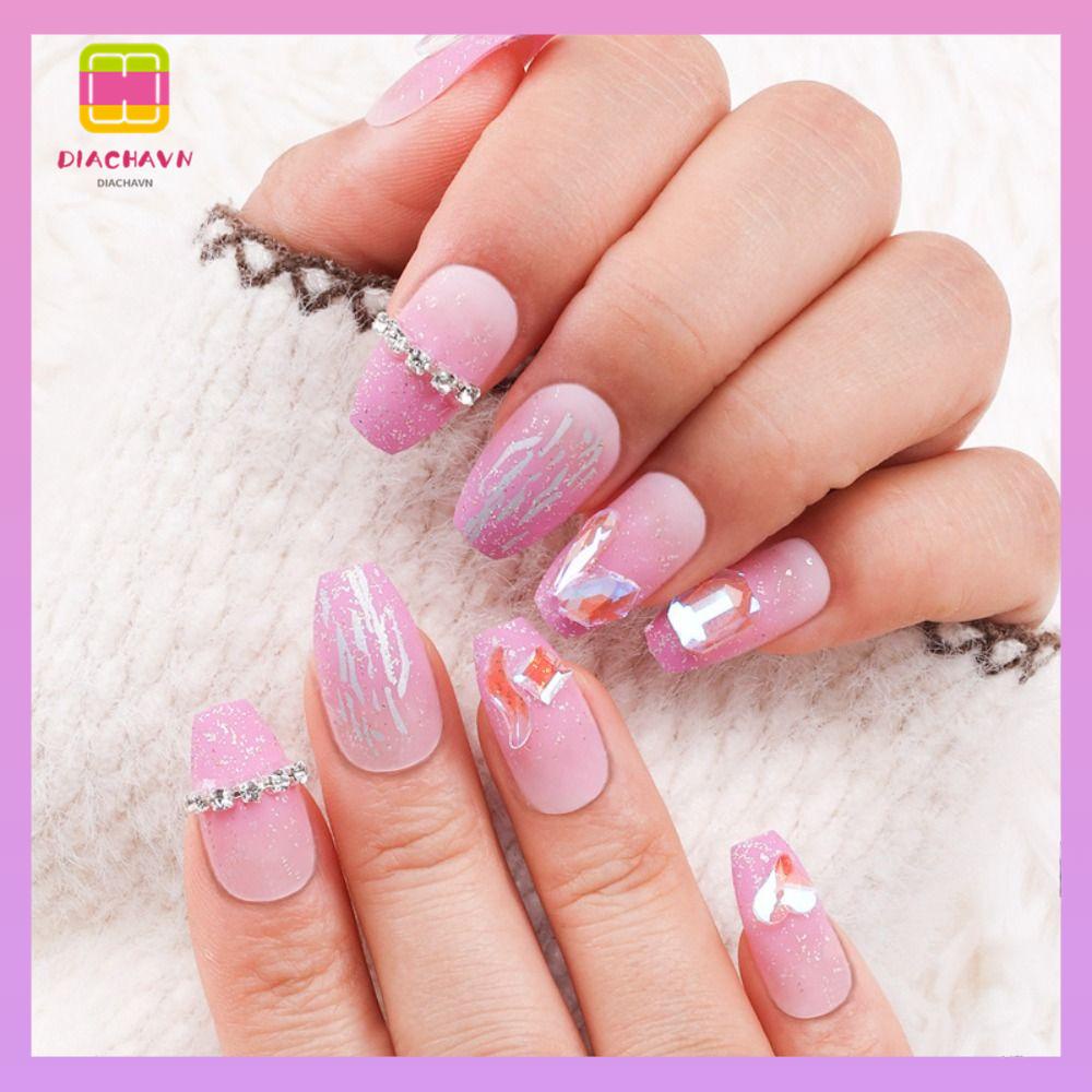 DIACHAVN Bộ Móng Tay Giả Đính Kim Cương Nhiều Màu