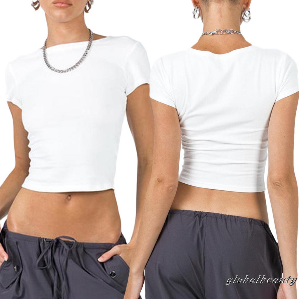 Áo Thun Crop Top Tay Ngắn Màu Sắc Thời Trang Mùa Hè Cho Nữ