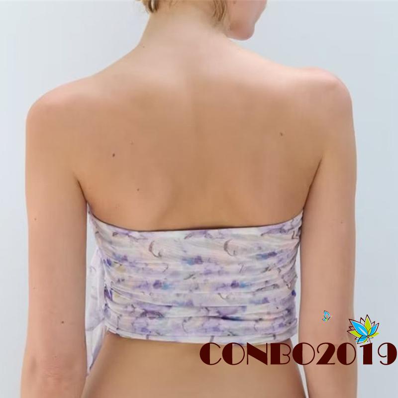 Áo Croptop Trễ Vai Nhún Bèo Họa Tiết Hoa Thời Trang Mùa Hè Cho Nữ