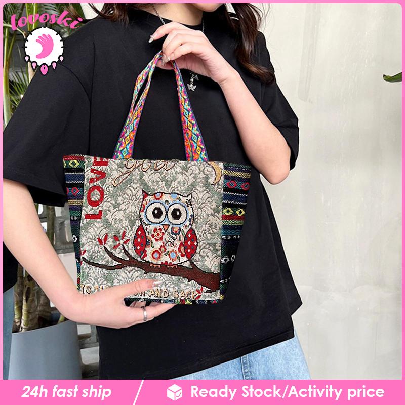 Túi Xách Nữ In Hình Cú Mèo Phong Cách Vintage