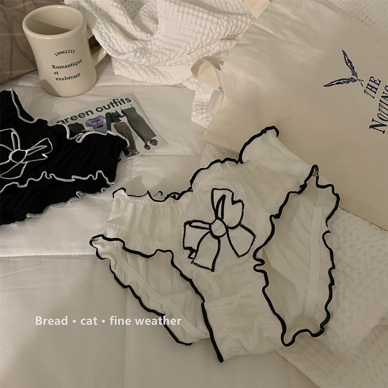 Quần Lót Cotton Đính Nơ In Họa Tiết Dễ Thương Cỡ Lớn Cho Nữ