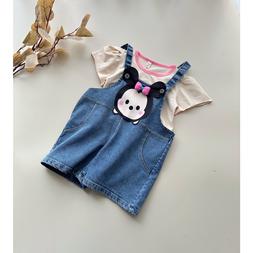 yếm bò xanh mickey nơ hồng bé gái