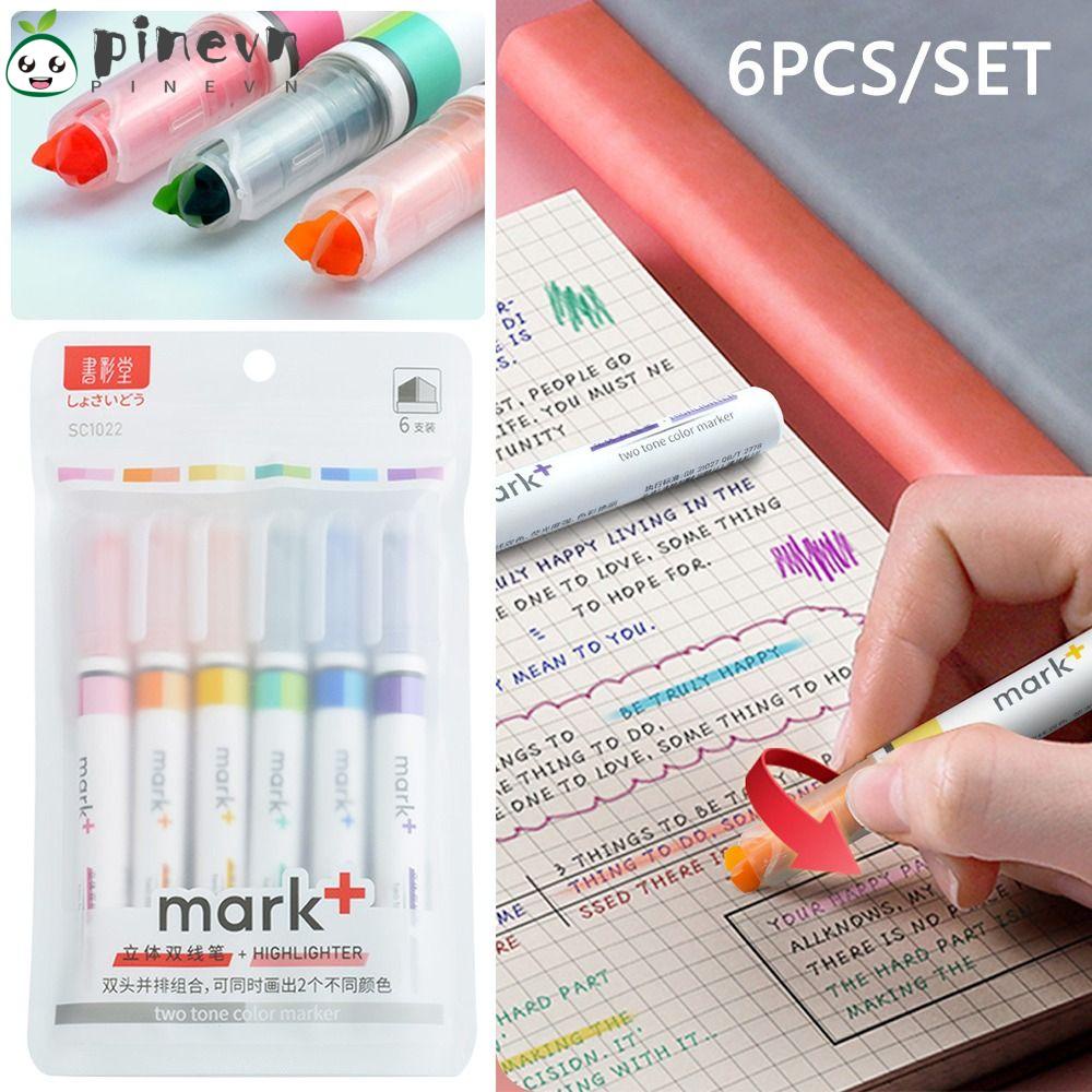 PINEVN Set 6 Bút Đánh Dấu Hai Màu Sắc Dùng Trong Trường Học / Văn Phòng