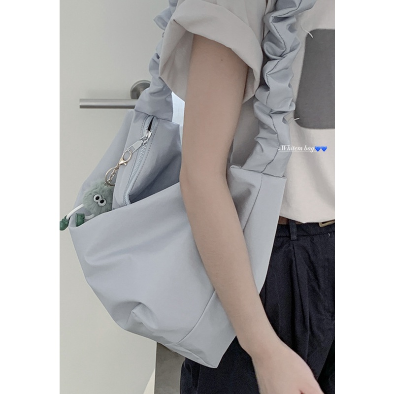 Túi Tote Đeo Vai Xếp Ly Cỡ Lớn Chất Liệu Nylon Thiết Kế Mới Đơn Giản Thời