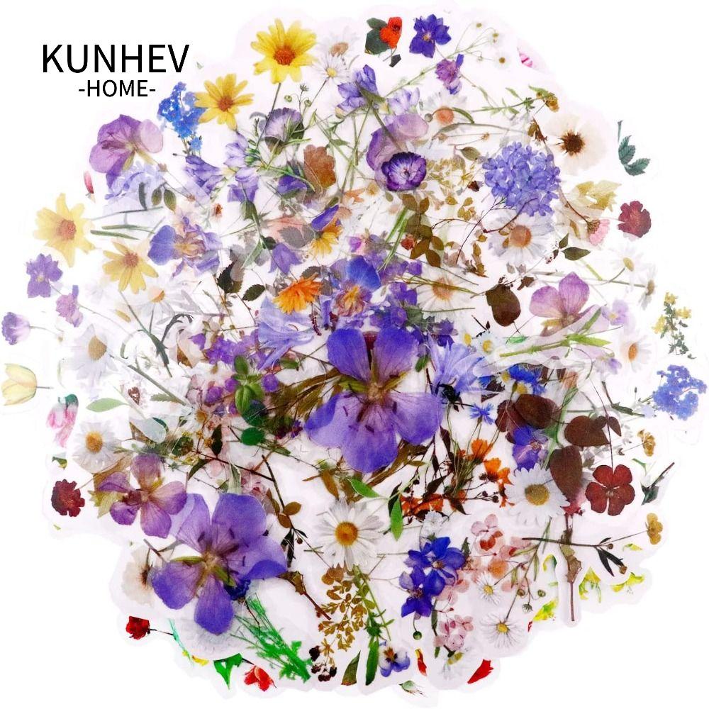 KUNHEV Bộ 200 Miếng Dán PET Tự Nhiên Họa Tiết Hoa Nhiều Màu Sắc Dùng Trang Trí Nghệ Thuật Và Làm Đồ Thủ Công DIY