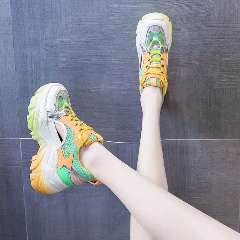 Giày Mùa Hè 2023 Đế Dày Tăng Chiều Cao Thoáng Khí Phong Cách Hàn Quốc Cho Nữ