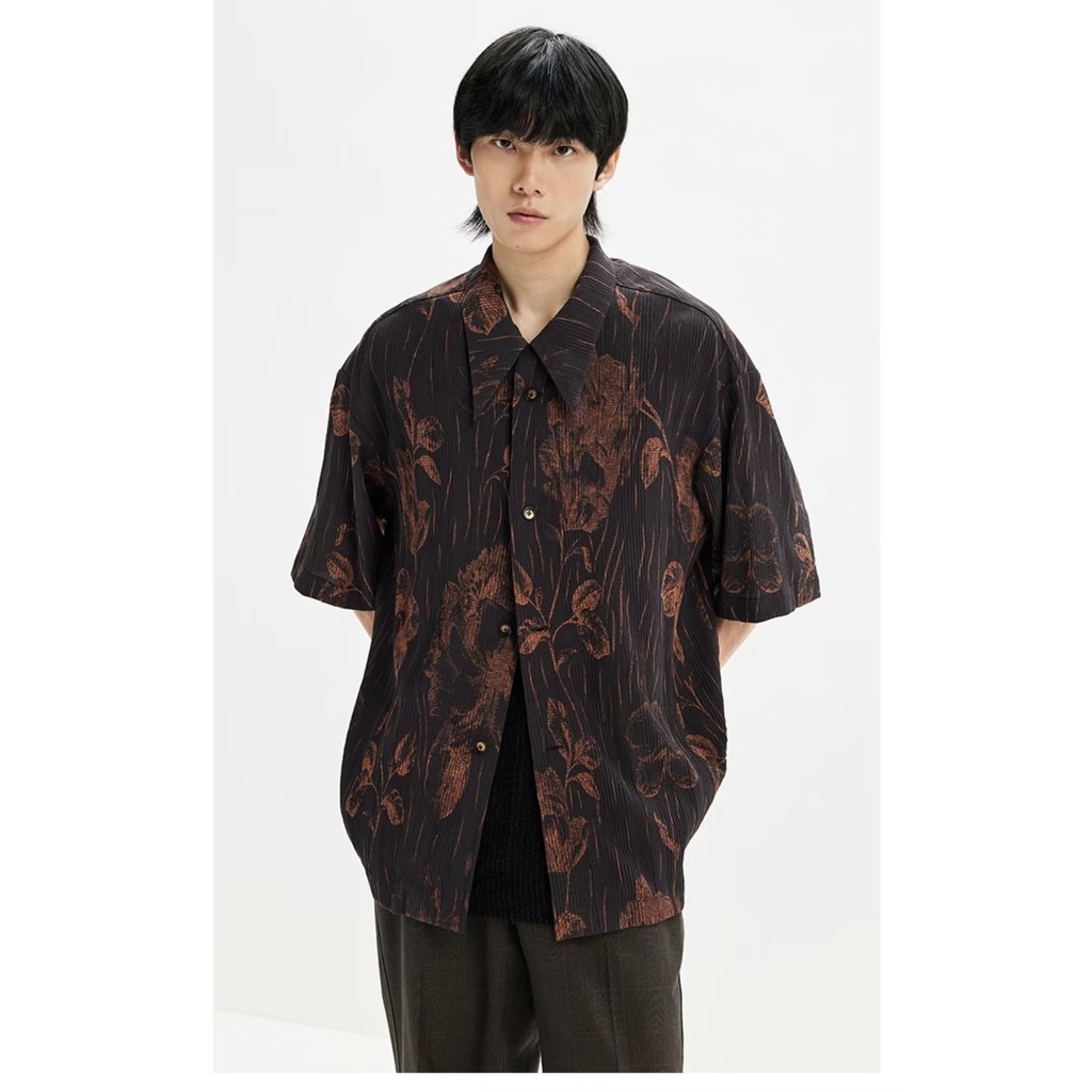 Opicloth / opic 23SS Áo Sơ Mi Ngắn Tay Dáng Rộng Cổ Điển In Họa Tiết Retro