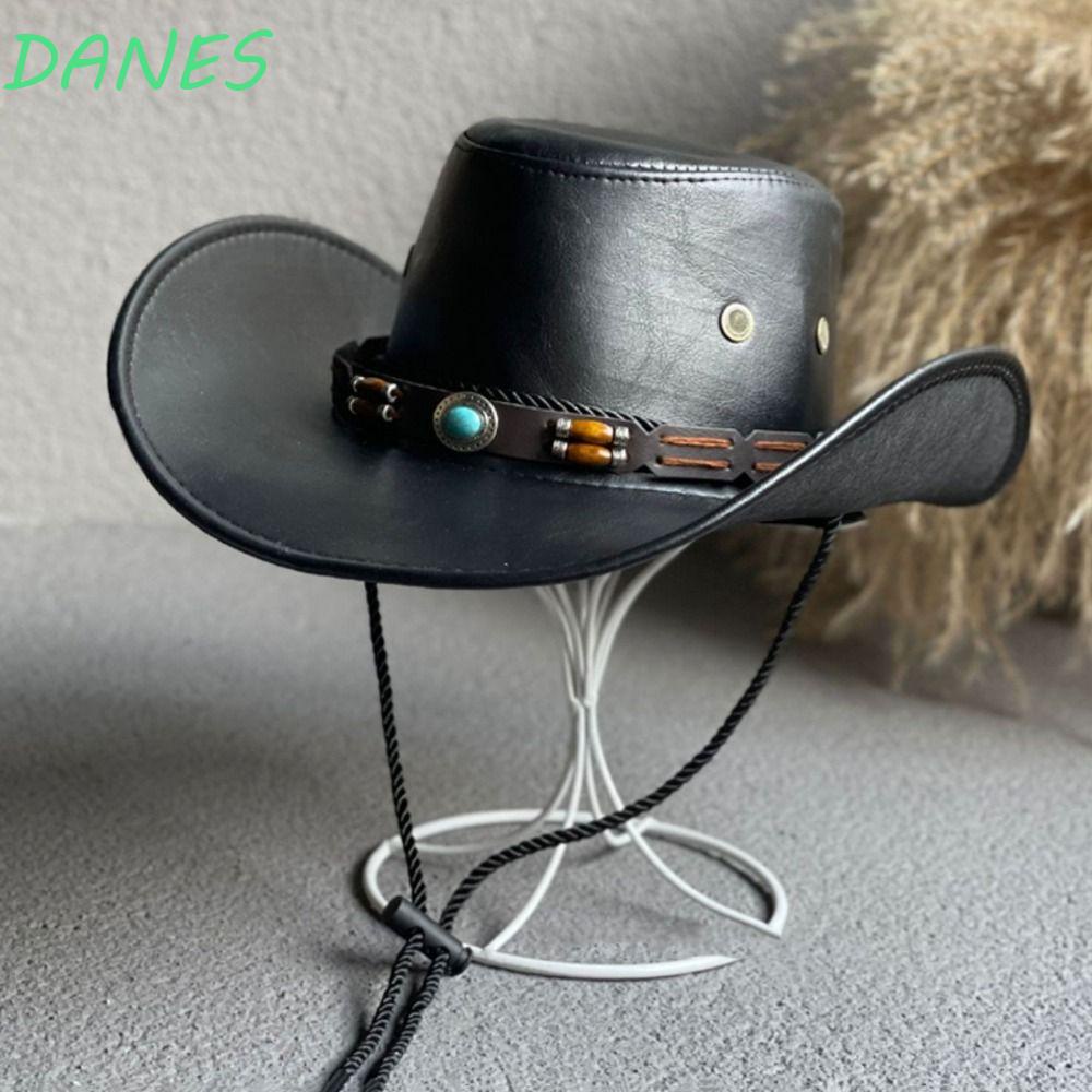 DANES Mũ Cao Bồi Panama Vành Rộng Có Dây Rút Cho Nam Nữ