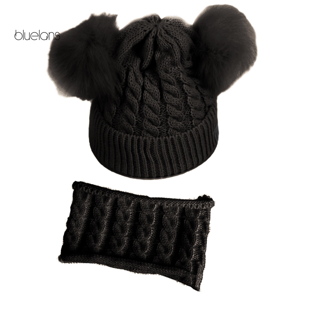 Mũ Beanie Kèm Khăn Choàng Cổ Đính Banh Lông Xinh Xắn Cho Bé