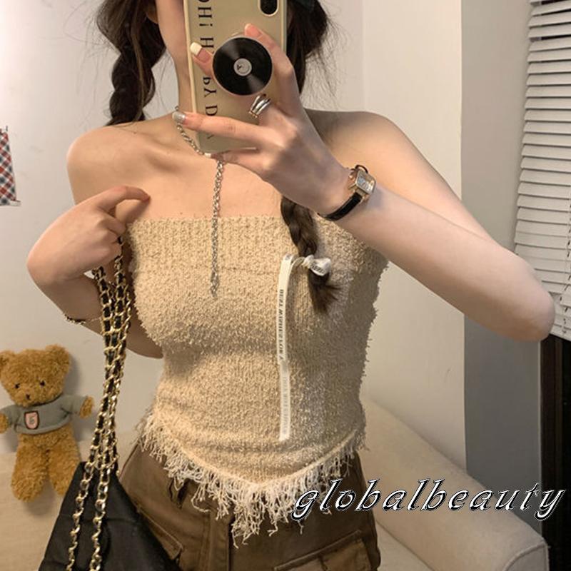 Áo Ống Cổ Thuyền Phối Tua Rua Thời Trang Mùa Hè Cho Nữ