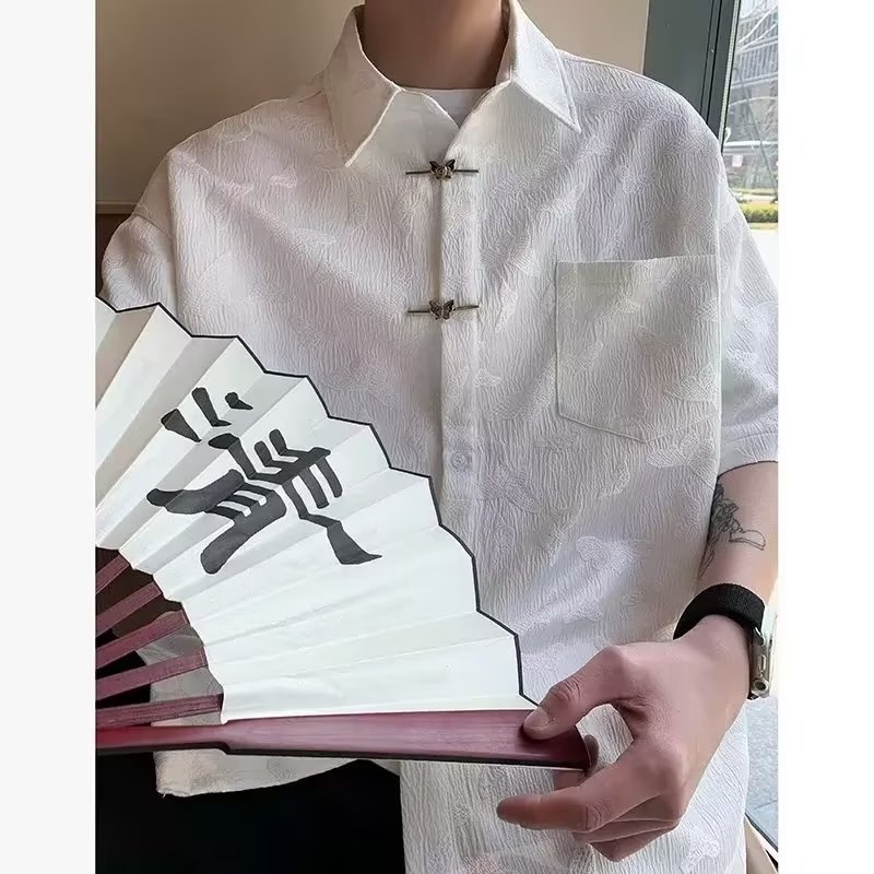 Áo Sơ Mi Denim Ngắn Tay Phong Cách Retro Thời Trang Cho Nam