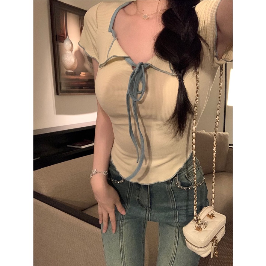Áo Thun Nữ Ngắn Tay Cột Dây Thời Trang