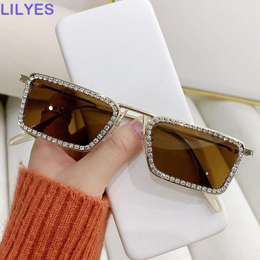 LILYES Kính Mát Gọng Vuông Kim Loại Đính Đá Chống Tia UV Phong Cách Đường Phố Hàn Quốc Cho Nữ