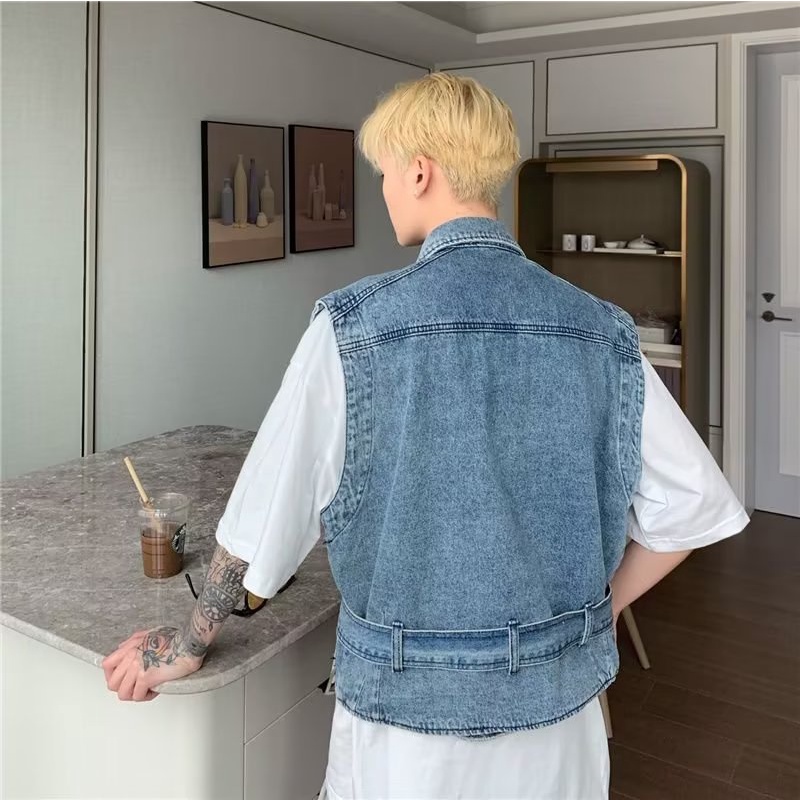 Áo Khoác Denim Sát Nách Kiểu Hồng Kông Thời Trang Xuân Hè Cho Bé Trai