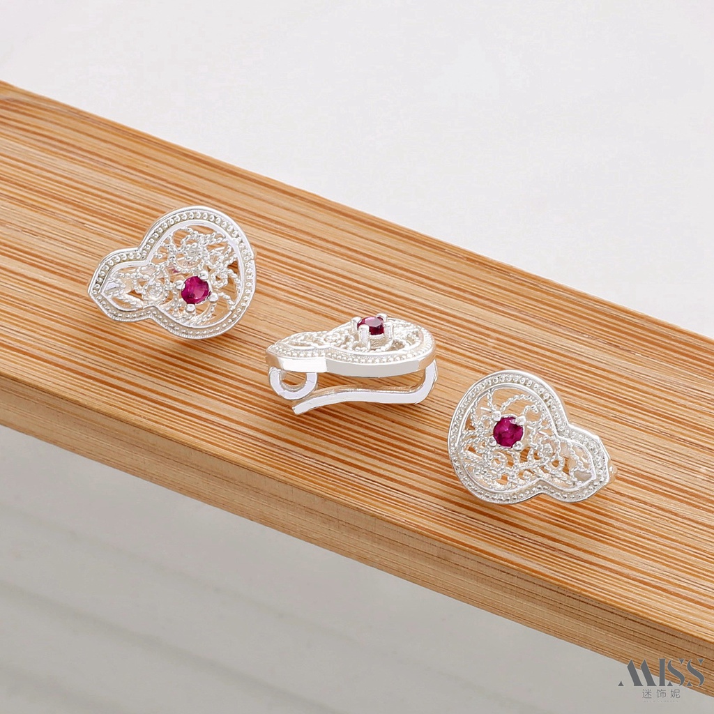 Đầu Khóa Dây Chuyền / Vòng Tay Mạ Bạc Dày Dặn Đính Kim Cương Đỏ Sang Trọng diy