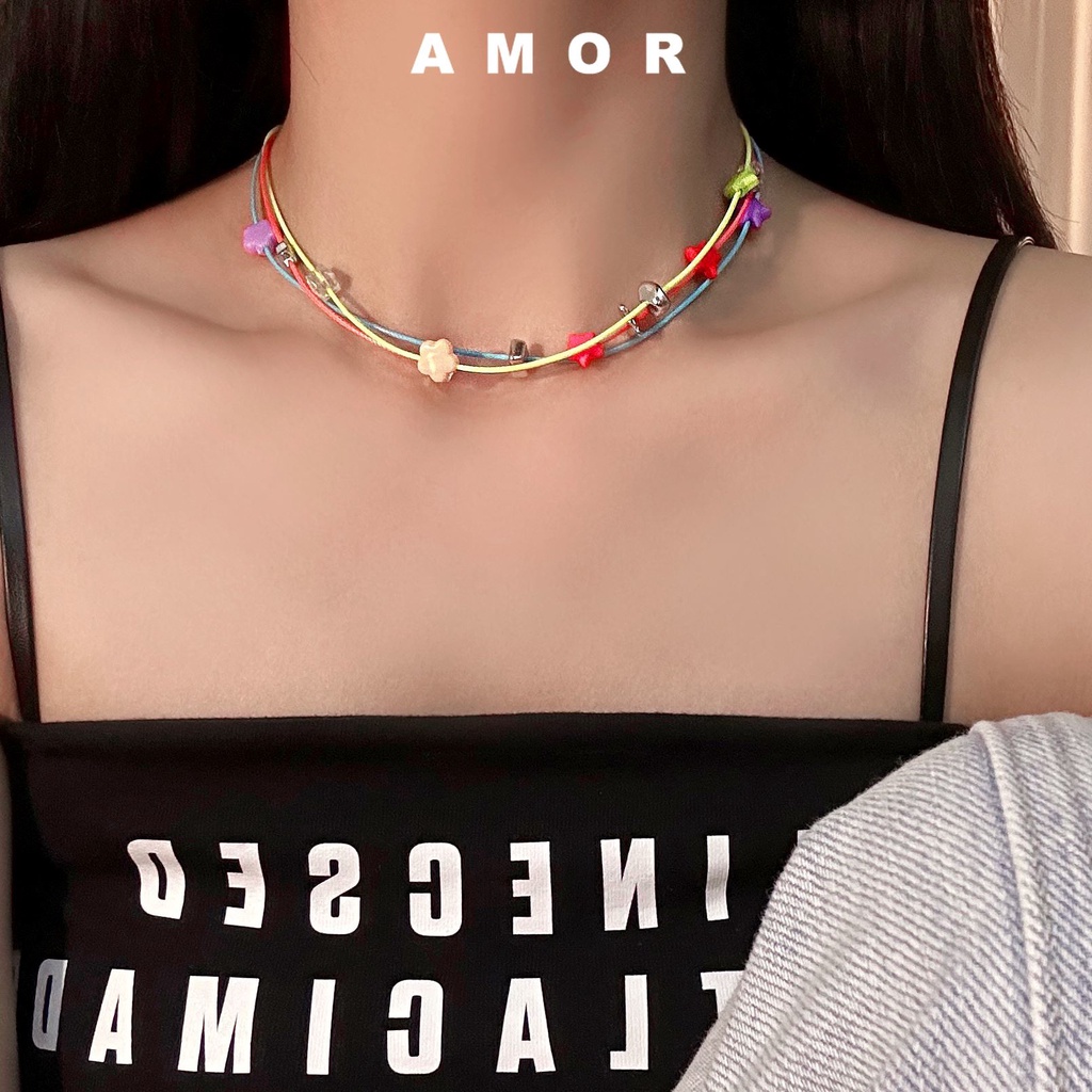 Vòng Cổ Choker Y2K Mặt Ngôi Sao Nhiều Màu Sắc Ngọt Ngào Phong Cách Hàn Quốc Cho Nữ