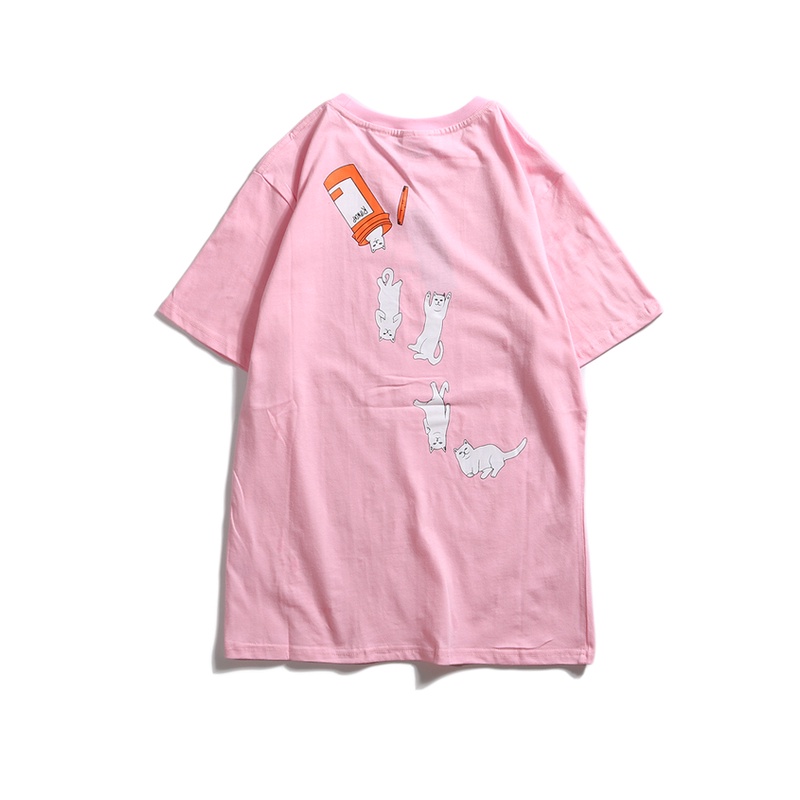 Tipndip Áo Thun Tay Ngắn Chất Liệu cotton In Họa Tiết Mèo Dễ Thương Thời Trang Mùa Hè Cho Cặp Đôi