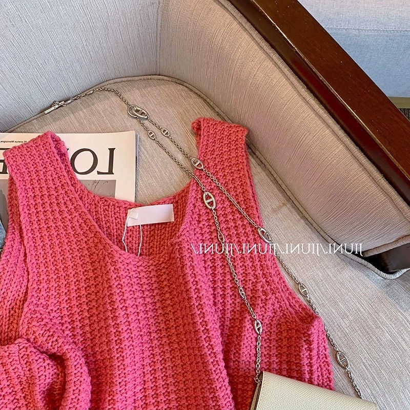 Áo Hai Dây Dệt Kim Lụa Lạnh Màu Đỏ Hồng Thời Trang Mùa Hè