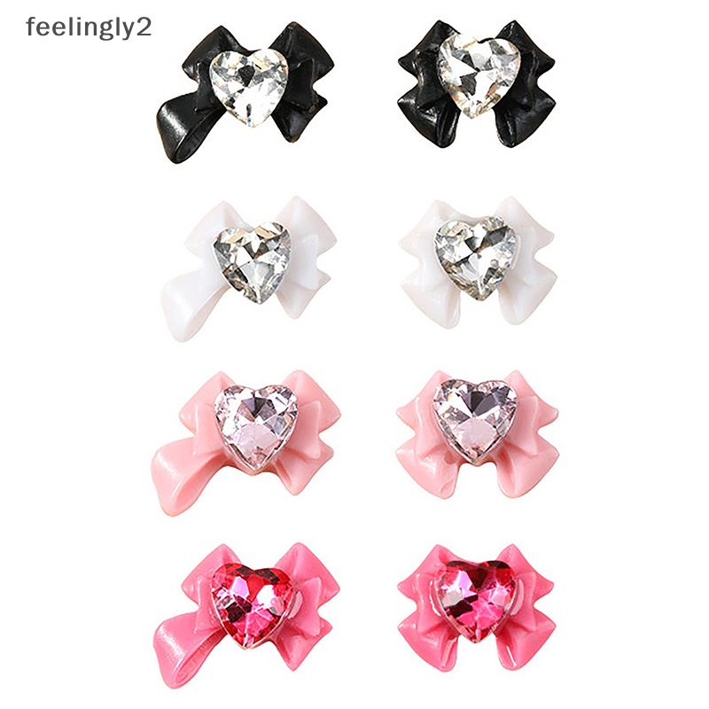 Bộ 10 HạT ĐíNh Trang Trí MóNg HìNh Nơ / TráI Tim 3D