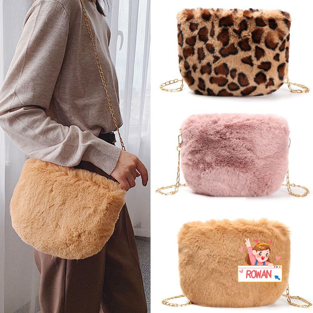 ROWANS Túi Đeo Chéo Bằng Lông Nhung Phối Dây Xích Thời Trang Mùa Thu Đông