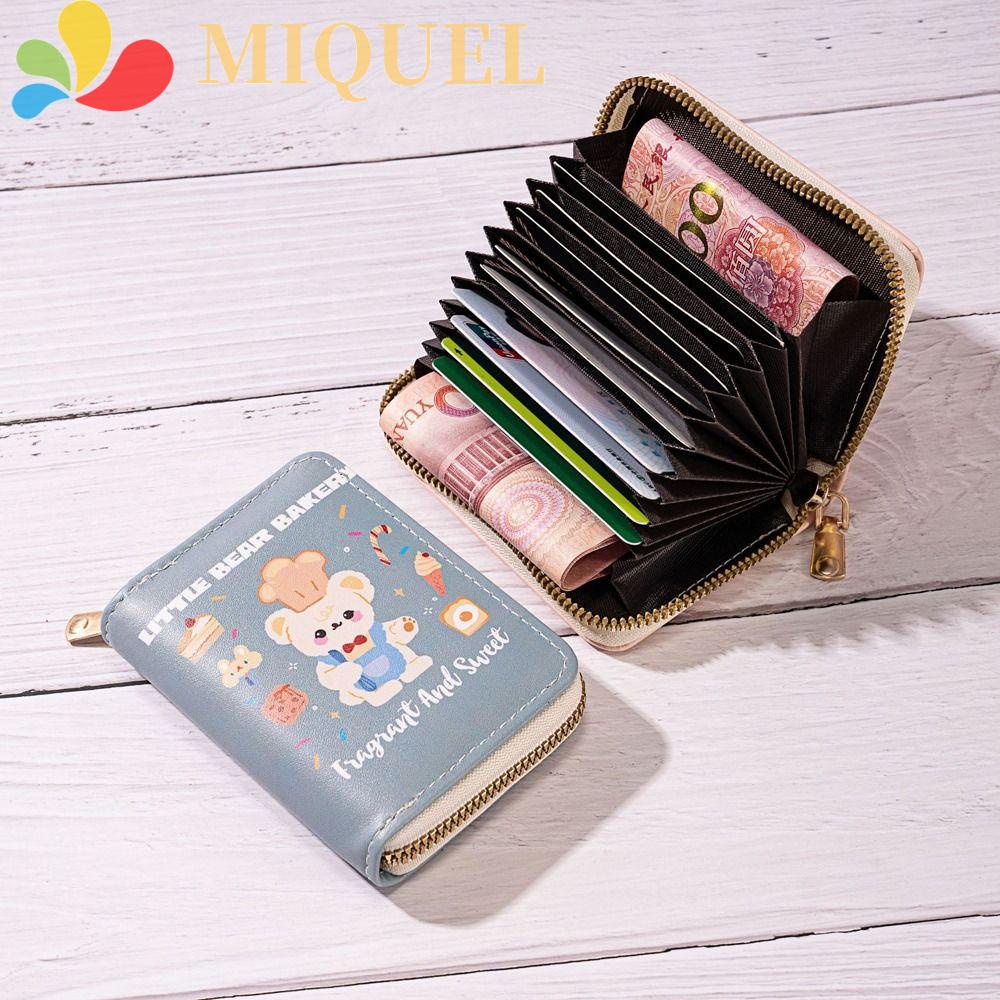 MIQUEL Ví Da PU Đựng Tiền / Thẻ Có Khóa Kéo In Họa Tiết Hoạt Hình Chú Gấu Dễ Thương Cho Nữ