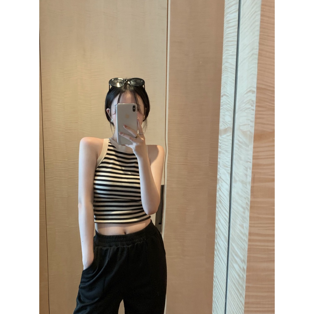 Áo Dệt Kim Hai Dây Ôm Dáng Họa Tiết Kẻ Sọc Thời Trang Mùa Hè Cho Nữ