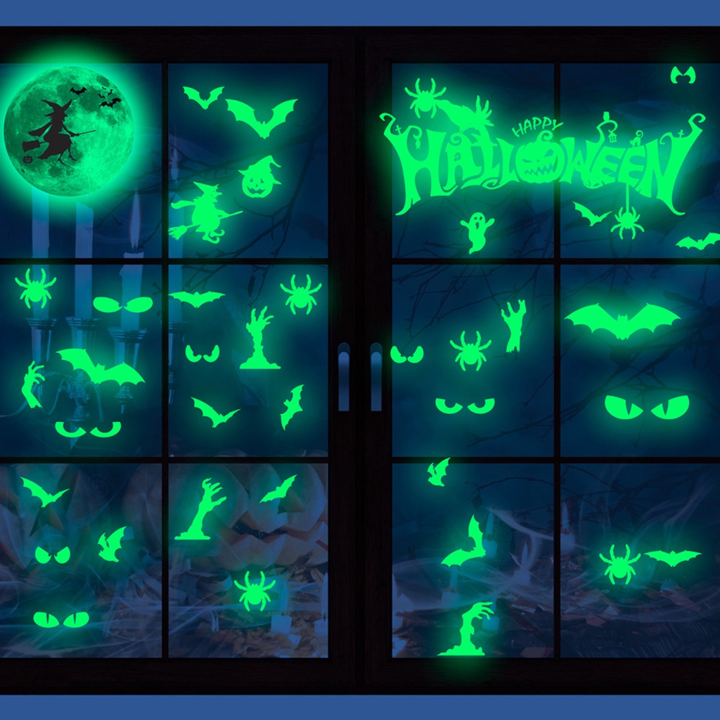 Set 4 Miếng Dán Tường PVC Phát Quang Tự Dính Trang Trí Halloween