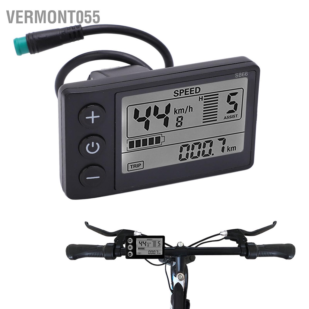 Vermont055 Xe Đạp Điện S866 Đồng Hồ Hiển Thị LCD Bảng Điều Khiển 24V 36V 48V Có Phích Cắm Chống Nước