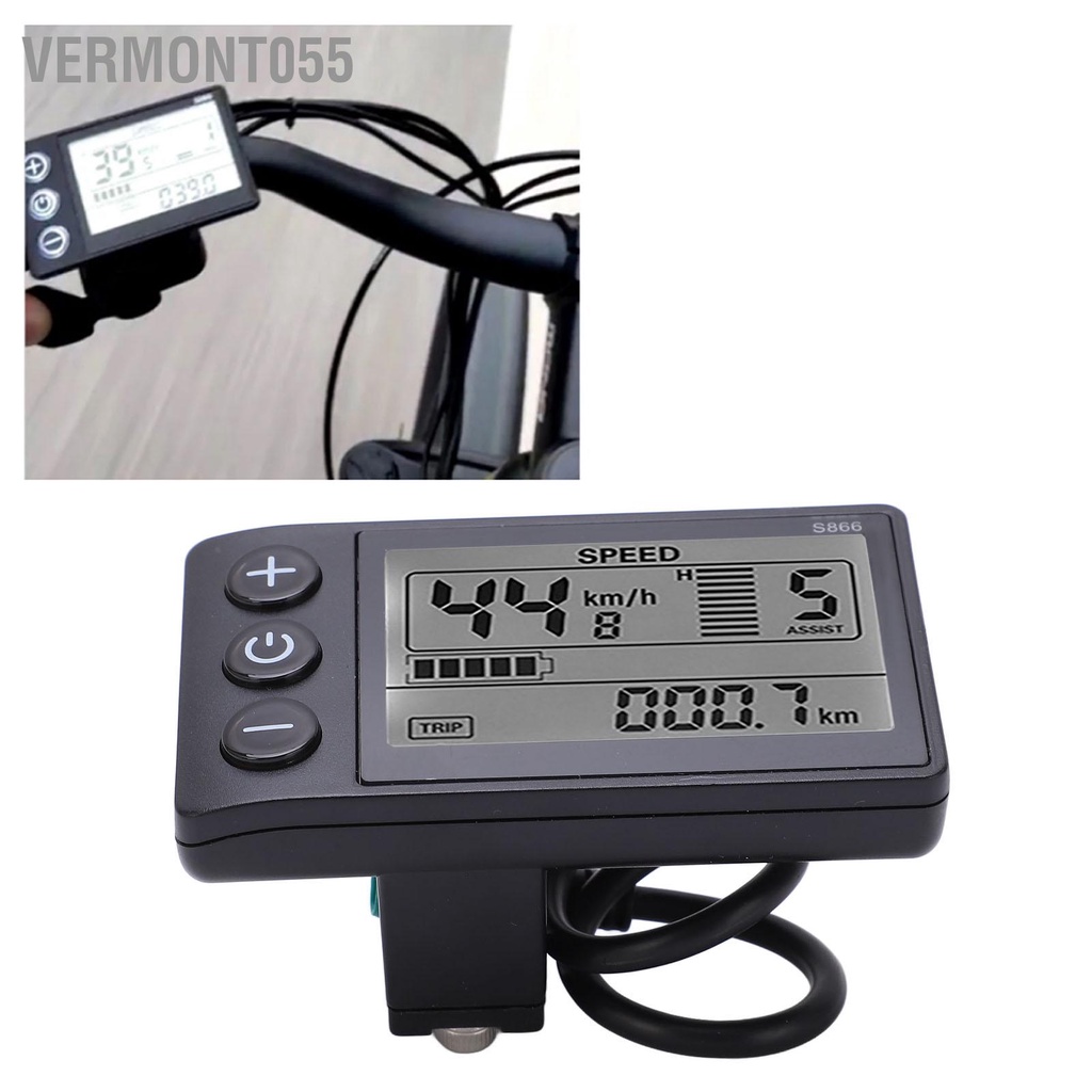 Vermont055 Xe Đạp Điện S866 Đồng Hồ Hiển Thị LCD Bảng Điều Khiển 24V 36V 48V Có Phích Cắm Chống Nước