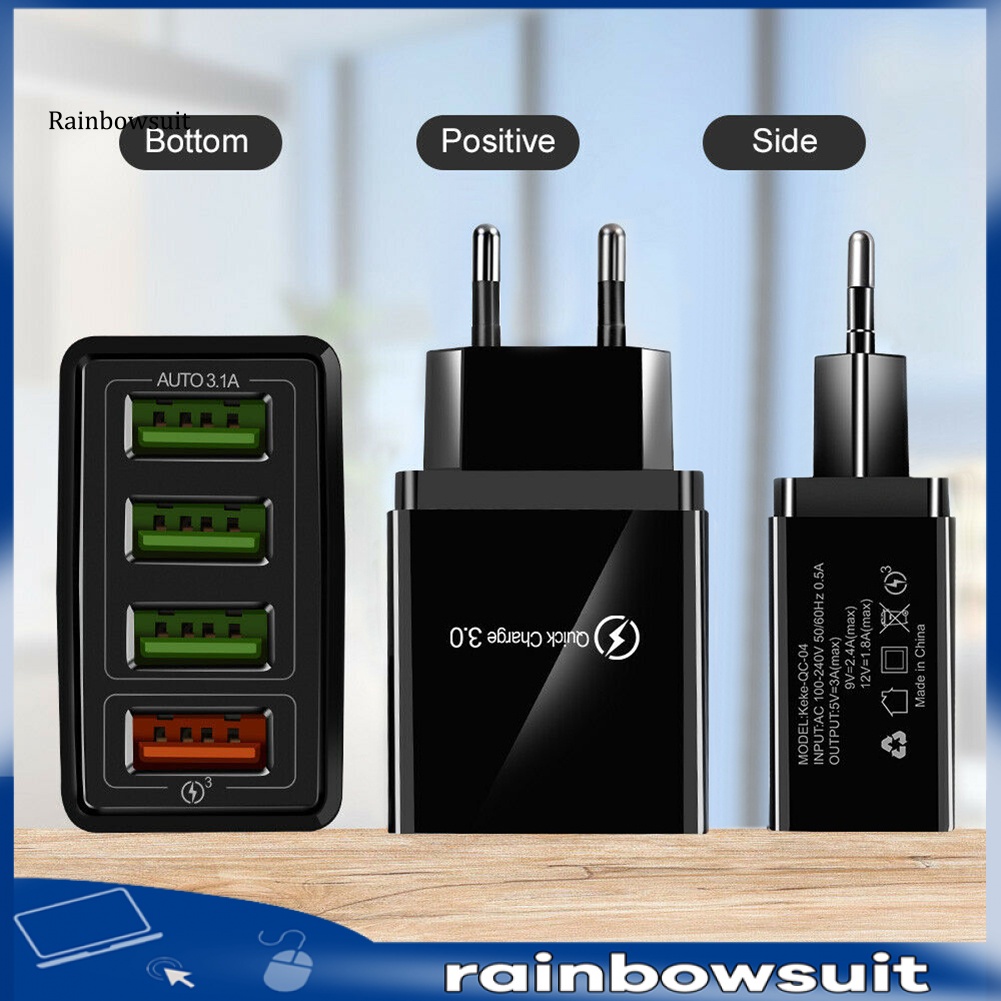 Củ Sạc Nhanh QC30 4 Cổng USB Gắn Tường Tiện Dụng Cho Điện Thoại