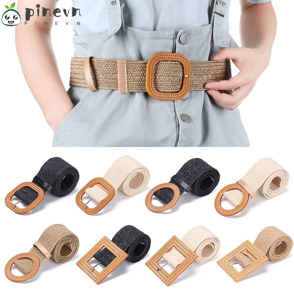 PINEVN Dây Nịt Bằng Rơm PP Bản Rộng Có Khóa Cài Thắt Lưng Cho Nữ