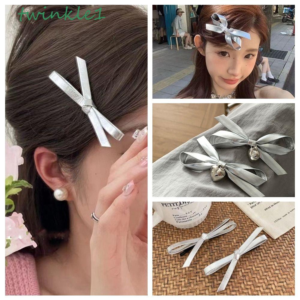 TWINKLE Kẹp Tóc Hình Nơ Bằng Hợp Kim Màu Bạc Dễ Thương Phong Cách Lolita