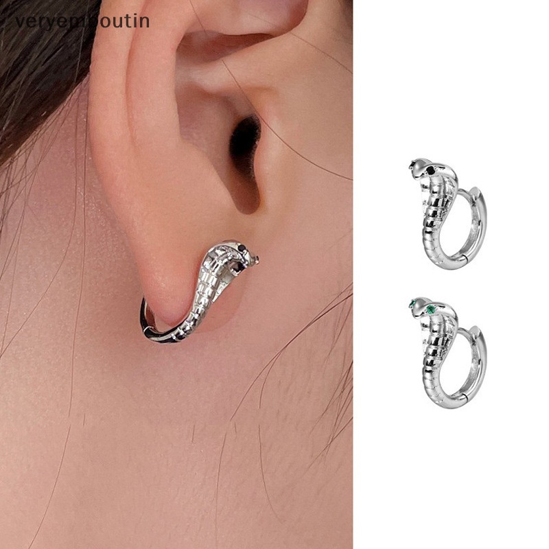 Bông Tai Hình Rắn Đính Đá Zircon Màu Xanh Lá Cây Phong Cách Hip Hop Thời Trang Cho Nam Và Nữ