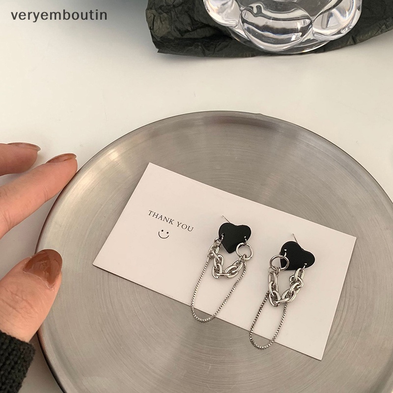 1 Đôi Bông Tai Dây Xích Dài Hình Trái Tim Màu Đen Phong Cách Hip Hop Cá Tính Dành Cho Bạn Nữ Hàng Ngày n