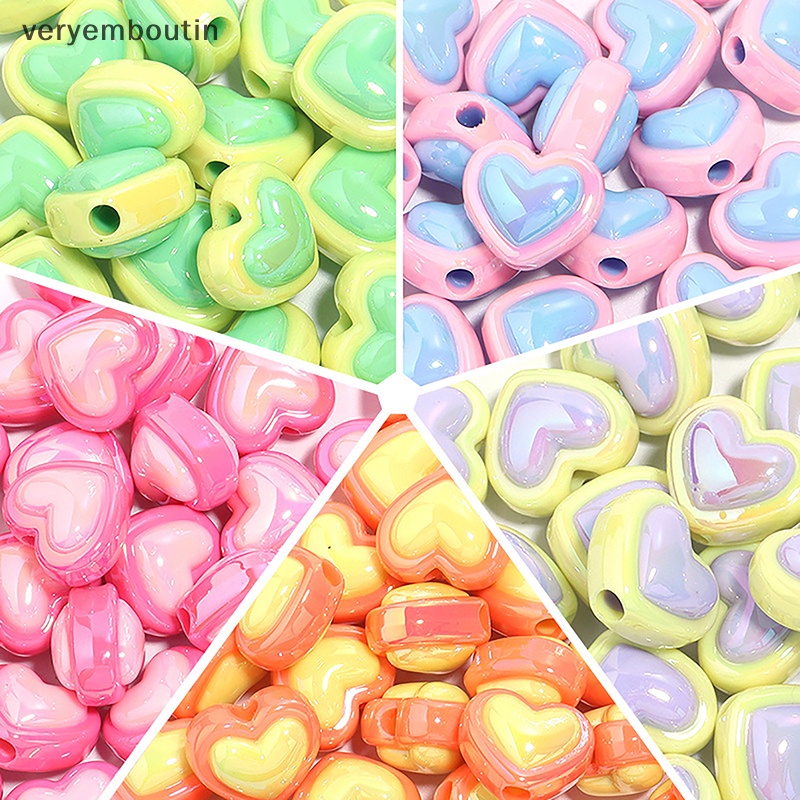 Set 10 Hạt Xỏ Lỗ Hình Trái Tim Nhiều Màu Sắc Làm Trang Sức / Điện Thoại / Vòng Tay Diy