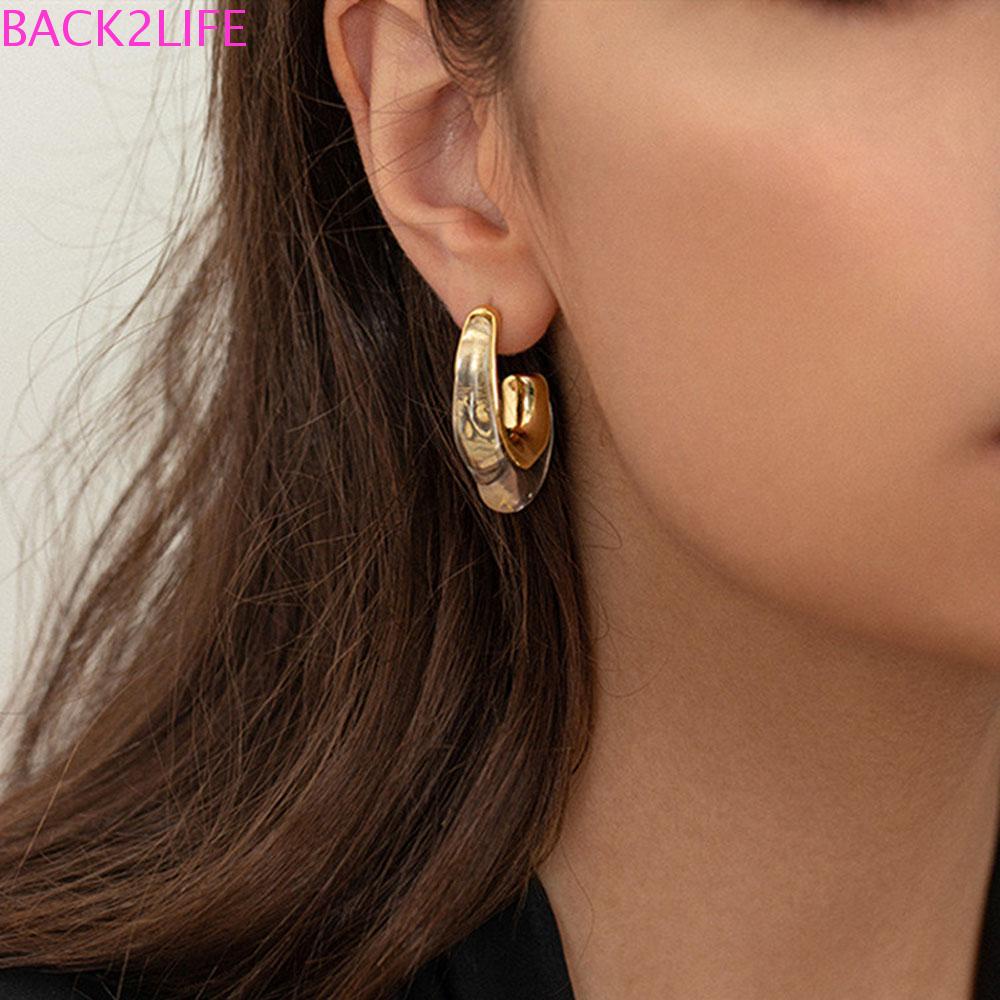 BACK2LIFE Bông Tai Dạng Vòng Bằng Acrylic Màu Sắc Hổ Phách Phong Cách Pháp Đơn Giản Cho Nữ
