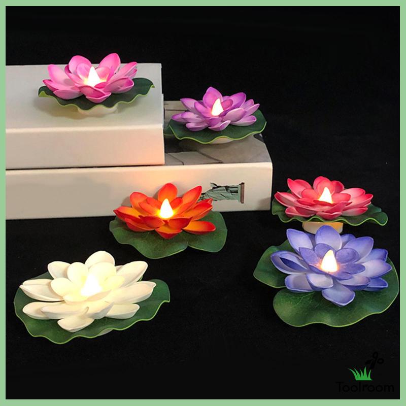 Set 6 Đèn LED Nổi Hình Hoa Sen Nhiều Màu Sắc Trang Trí Sân Vườn
