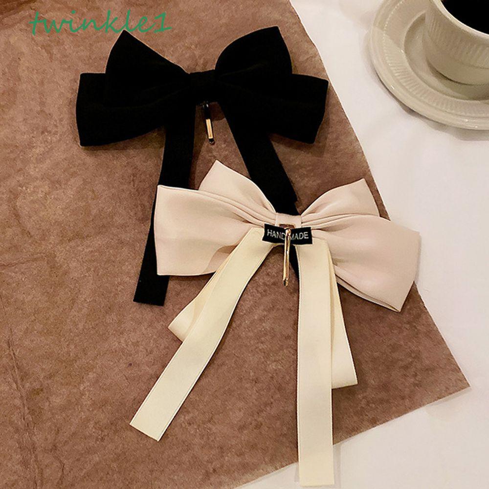 TWINKLE Kẹp Tóc Đuôi Ngựa Bằng Satin Đính Nơ Tua Rua Phong Cách Vintage Ngọt Ngào Cho Nữ