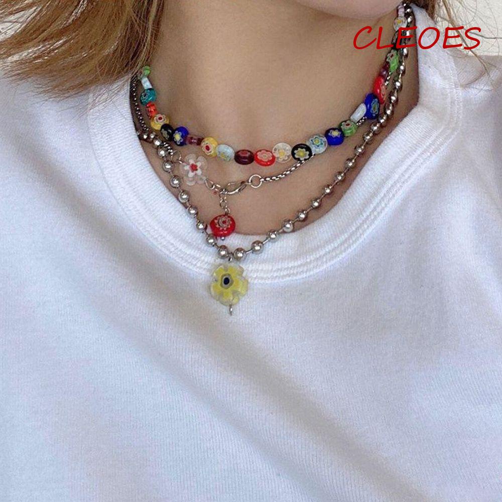 CLEOES Set 3 Vòng cổ Hạt Hoa Nhỏ Bằng Hợp Kim Cho Nam Và Nữ