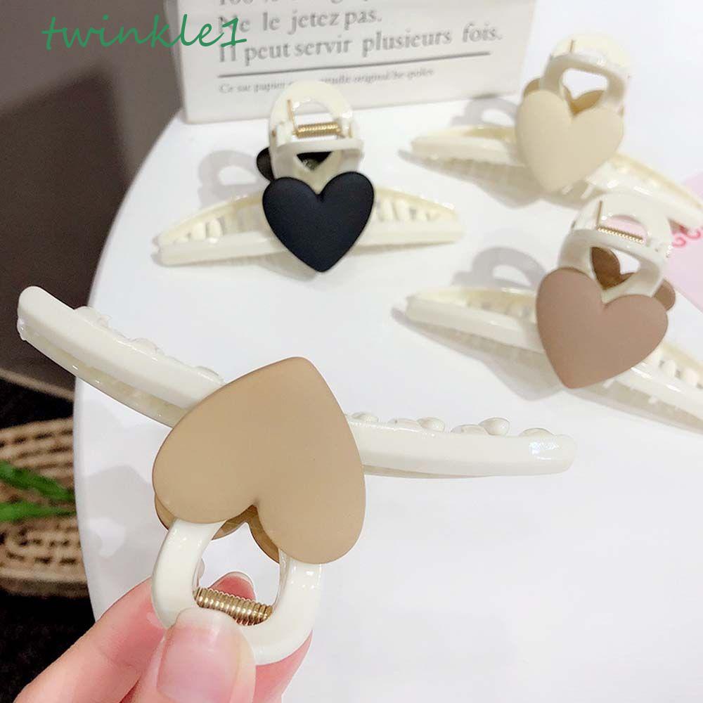 TWINKLE Kẹp Tóc Hình Trái Tim Màu Đen / Be Phong Cách Hàn Quốc Dễ Thương