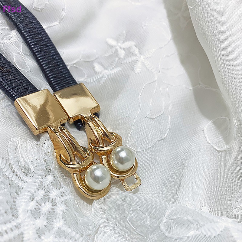 Thắt Lưng Dây Mảnh Co Giãn Màu Đen Đính Hạt Ngọc Trai Thanh Lịch Cho Nữ